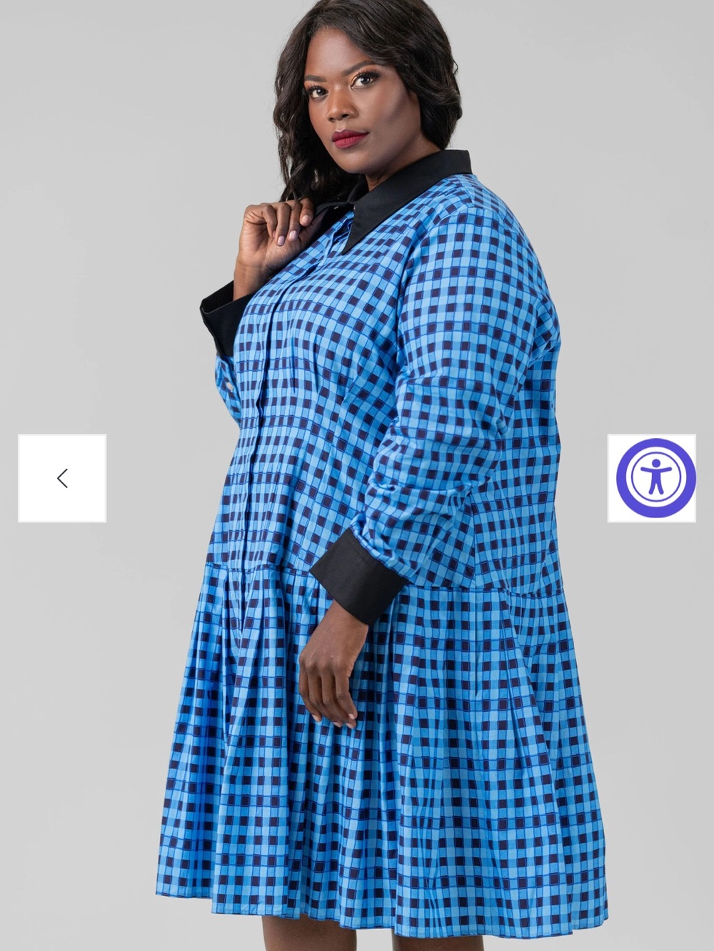 NWT De Loreta blue and black gingham drop waist 100% cotton midi dress, size 2X - Picture 6 of 7